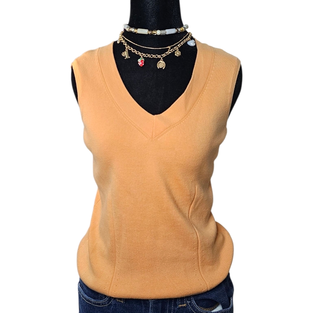 Rafaella Sleeveless V-Neck Vest in Warm Peach Y2K